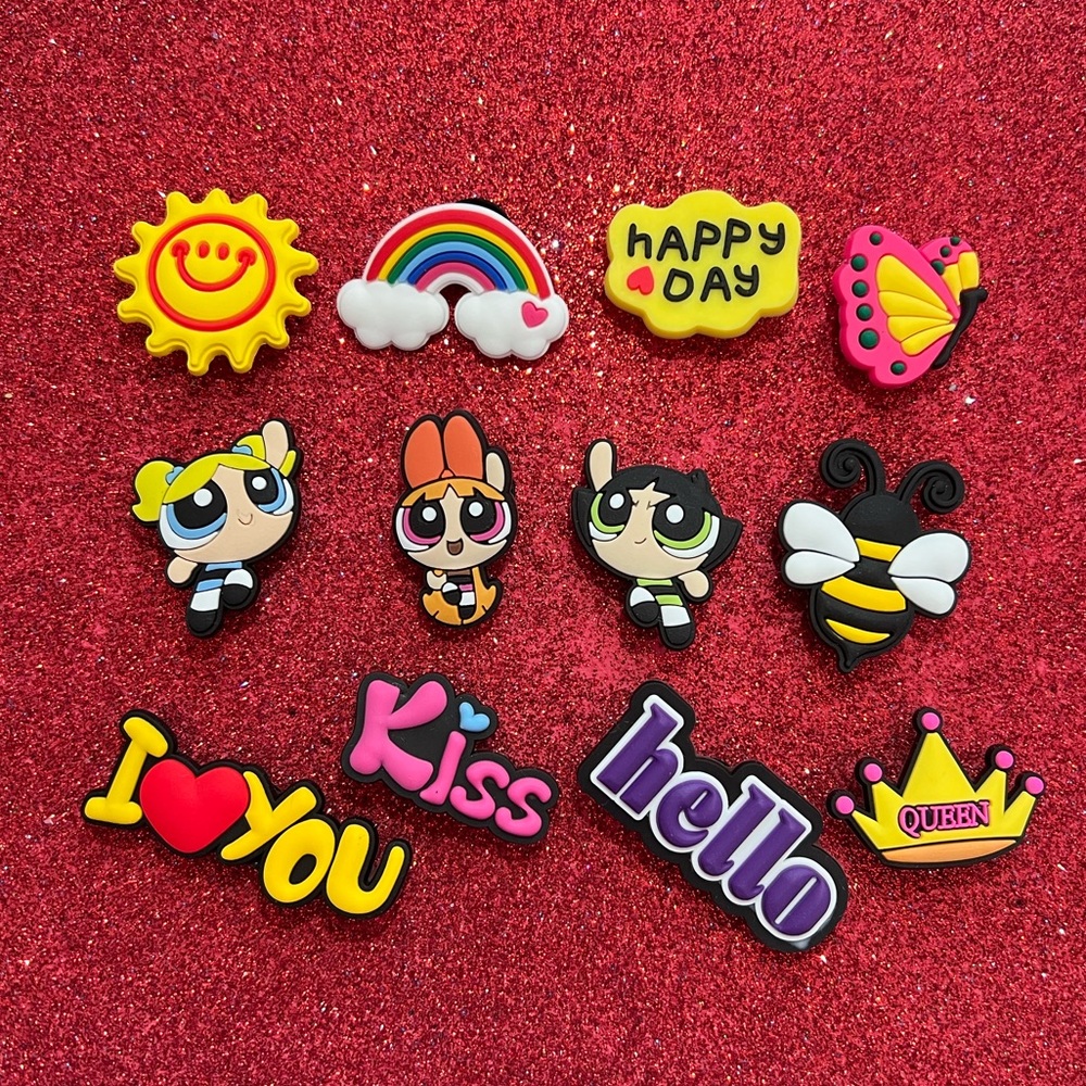 ♡♡ set of 12pcs Powerpuff Girls Butterfly Bumnle Bee Shoe Charms
